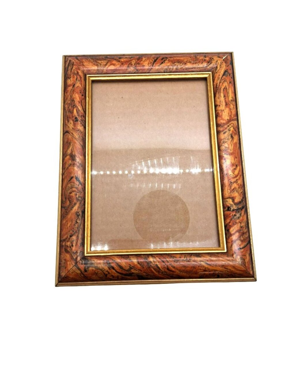 VTG Faux Burl Wood Picture Frame Gold Accents 5"x 7" Display Horizontal/Vertical